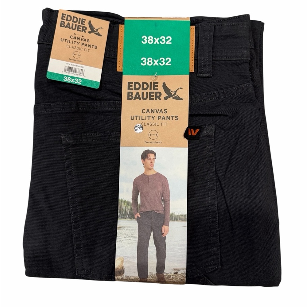 Eddie Bauer Mens Canvas Utility Pants Classic Fit Gray 38x32